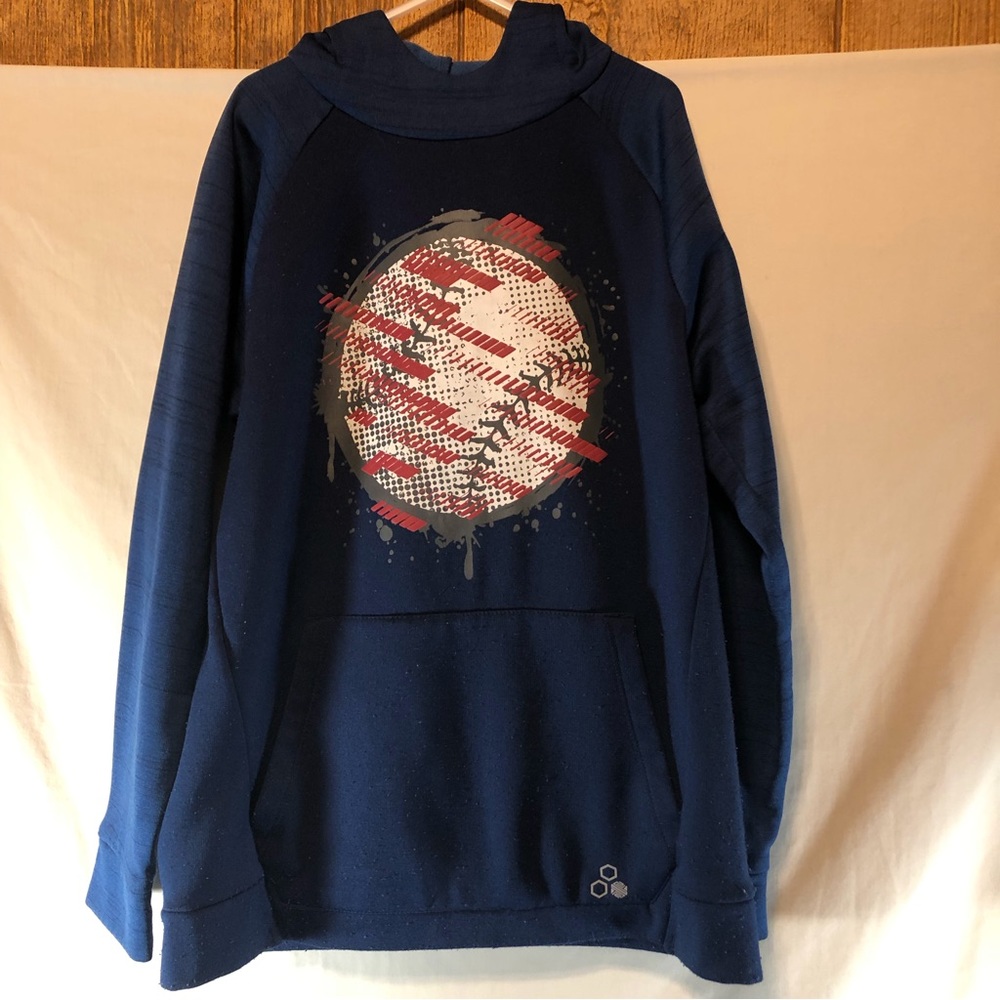 Kohl’s Tek Gear youth Warm Tek Blue hoodie with baseball on front M 10–12